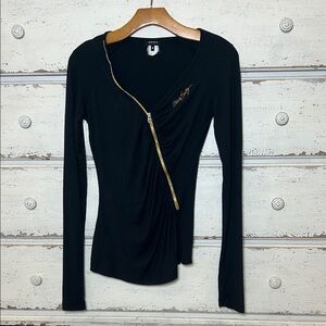 Miss Sixty Made in Italy Asymmetrical Zip Long Sleeve Top Small